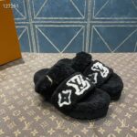Louis Vuitton LV Unisex Paseo Flat Comfort Mule Black Shearling Monogram Flowers - Bild 2