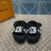 Louis Vuitton LV Unisex Paseo Flat Comfort Mule Black Shearling Monogram Flowers (10)