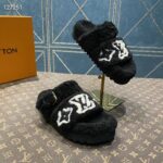 Louis Vuitton LV Unisex Paseo Flat Comfort Mule Black Shearling Monogram Flowers - Bild 5
