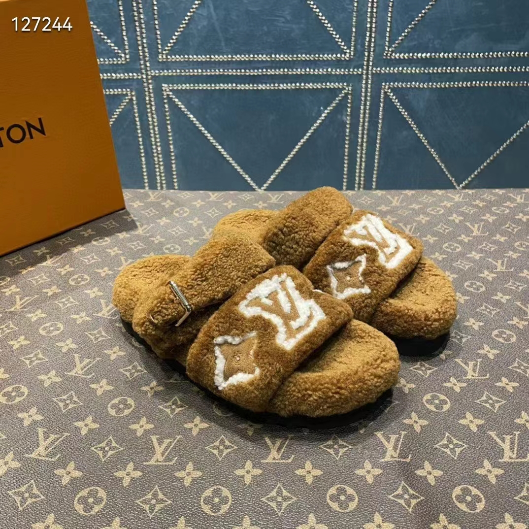 LOUIS VUITTON Shearling Paseo Flat Comfort Mule 37 Brown 1264369