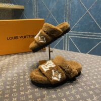 Louis Vuitton LV Unisex Paseo Flat Comfort Mule Cognac Brown Shearling Monogram Flowers (10)