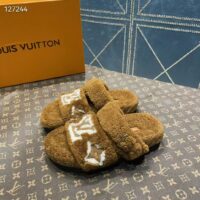 Louis Vuitton LV Unisex Paseo Flat Comfort Mule Cognac Brown Shearling Monogram Flowers (10)