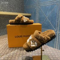 Louis Vuitton LV Unisex Paseo Flat Comfort Mule Cognac Brown Shearling Monogram Flowers (10)