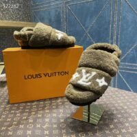 Louis Vuitton LV Unisex Paseo Flat Comfort Mule Dark Green Shearling Monogram Flowers (8)