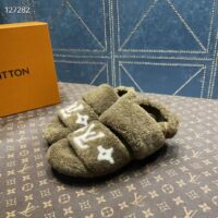 Louis Vuitton LV Unisex Paseo Flat Comfort Mule Dark Green Shearling Monogram Flowers (8)