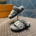 Louis Vuitton LV Unisex Paseo Flat Comfort Mule Grey Shearling Monogram Flowers - Image 3