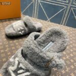 Louis Vuitton LV Unisex Paseo Flat Comfort Mule Grey Shearling Monogram Flowers - Image 10