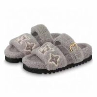 Louis Vuitton LV Unisex Paseo Flat Comfort Mule Grey Shearling Monogram Flowers (12)