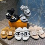 Louis Vuitton LV Unisex Paseo Flat Comfort Mule Grey Shearling Monogram Flowers - Image 12