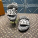 Louis Vuitton LV Unisex Paseo Flat Comfort Mule Grey Shearling Monogram Flowers - Image 4