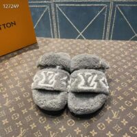 Louis Vuitton LV Unisex Paseo Flat Comfort Mule Grey Shearling Monogram Flowers (12)