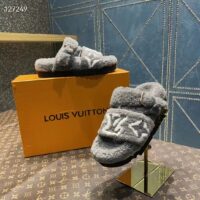 Louis Vuitton LV Unisex Paseo Flat Comfort Mule Grey Shearling Monogram Flowers (12)
