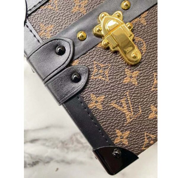 Louis Vuitton LV Unisex Petite Malle Handbag Monogram Coated Canvas Cowhide Leather (11)