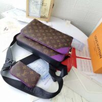 Louis Vuitton LV Unisex Trio Messenger Bag Monogram Macassar Coated Canvas Purple Cowhide (8)