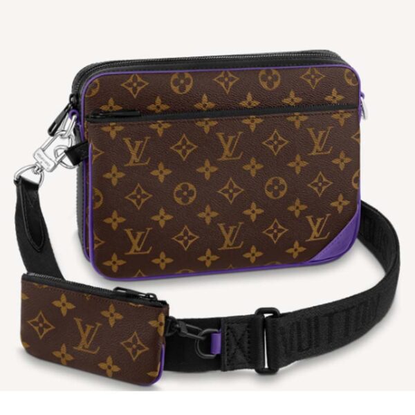 Louis Vuitton LV Unisex Trio Messenger Bag Monogram Macassar Coated Canvas Purple Cowhide (8)