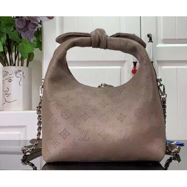 Louis Vuitton LV Unisex Why Knot MM Handbag Galet Beige Perforated Mahina Calf Leather (4)