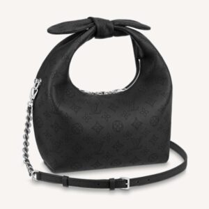 Louis Vuitton LV Unisex Why Knot PM Handbag Black Perforated Mahina Calf Leather