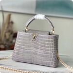 Louis Vuitton LV Women Capucines BB Handbag Grey Crocodilian Leather - Imagen 2