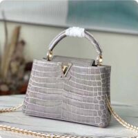 Louis Vuitton LV Women Capucines BB Handbag Grey Crocodilian Leather (2)