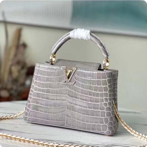 Louis Vuitton LV Women Capucines BB Handbag Grey Crocodilian Leather (5)