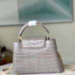 Louis Vuitton LV Women Capucines BB Handbag Grey Crocodilian Leather - Imagen 3