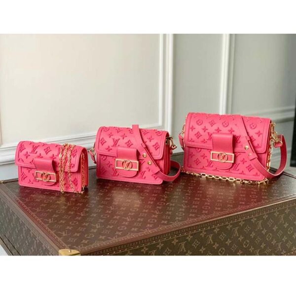 Louis Vuitton LV Women Mini Dauphine Handbag Fluo Pink Tufted Grained Calfskin Leather (10)