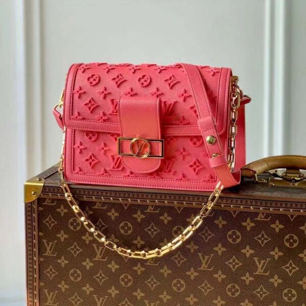 Louis Vuitton LV Women Mini Dauphine Handbag Fluo Pink Tufted Grained Calfskin Leather (4)