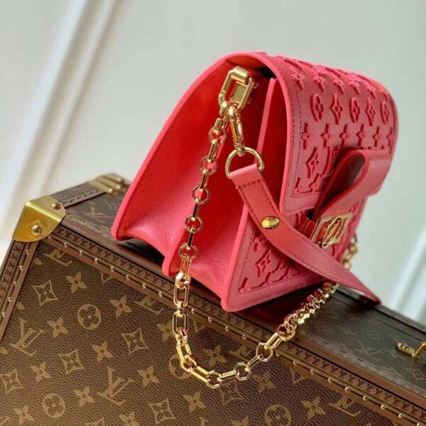 Louis Vuitton LV Women Mini Dauphine Handbag Fluo Pink Tufted Grained Calfskin Leather (6)