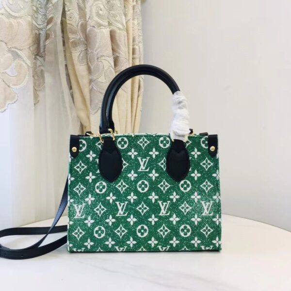 Louis Vuitton LV Women OnTheGo PM Tote Bag Green Monogram Jacquard Velvet (2)