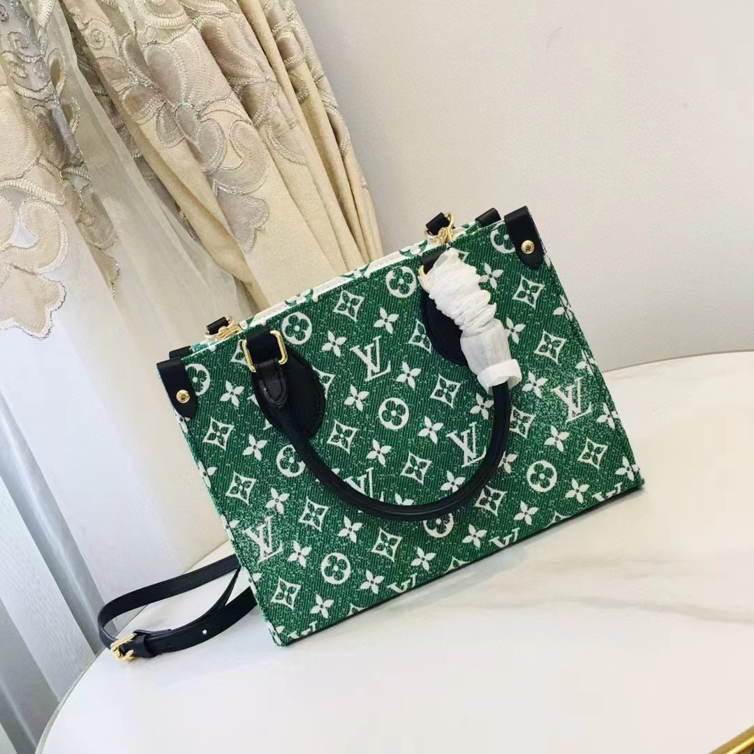 LOUIS VUITTON Onthego PM Monogram Velvet Tote Shoulder Bag Green