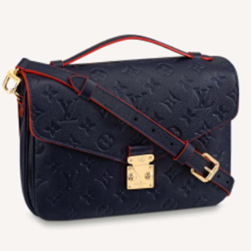 Louis Vuitton LV Women Pochette Metis Bag Navy Red Monogram Grained Cowhide Leather 1