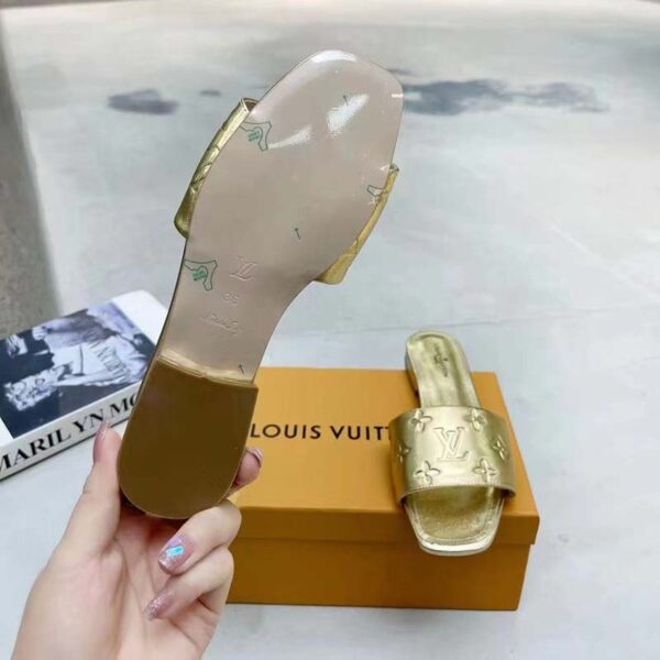 Louis Vuitton LV Women Revival Flat Mule Gold Monogram Embossed Metallic Lambskin (1)