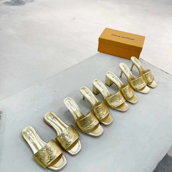 Louis Vuitton LV Women Revival Flat Mule Gold Monogram Embossed Metallic Lambskin (3)