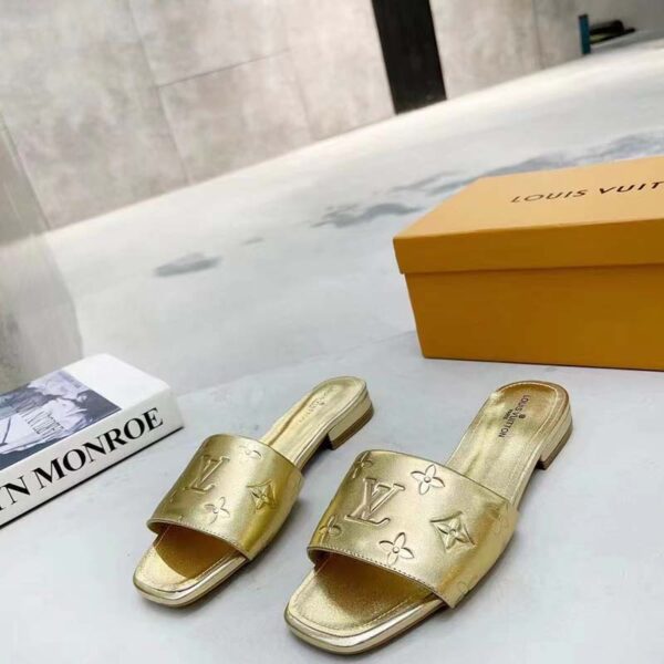 Louis Vuitton LV Women Revival Flat Mule Gold Monogram Embossed Metallic Lambskin (4)