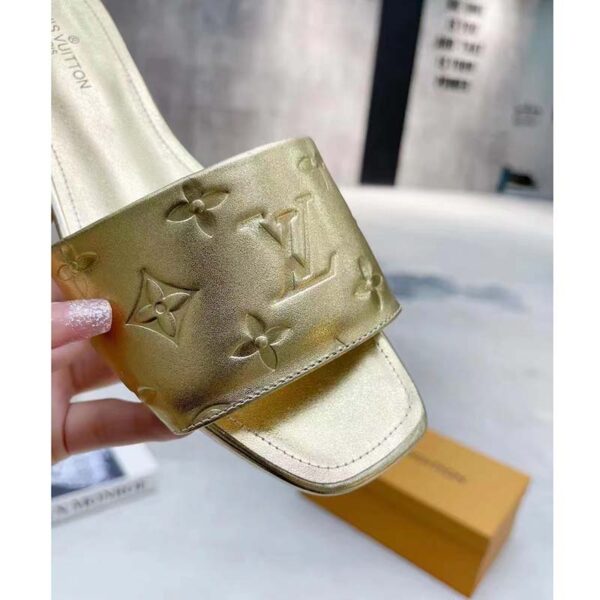 Louis Vuitton LV Women Revival Flat Mule Gold Monogram Embossed Metallic Lambskin (5)
