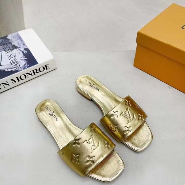 Louis Vuitton LV Women Revival Flat Mule Gold Monogram Embossed Metallic Lambskin (7)