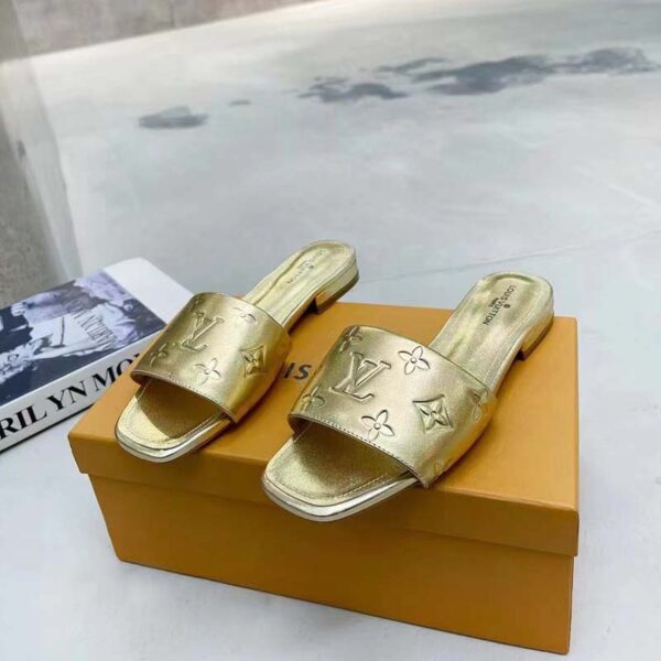 Louis Vuitton LV Women Revival Flat Mule Gold Monogram Embossed Metallic Lambskin (9)