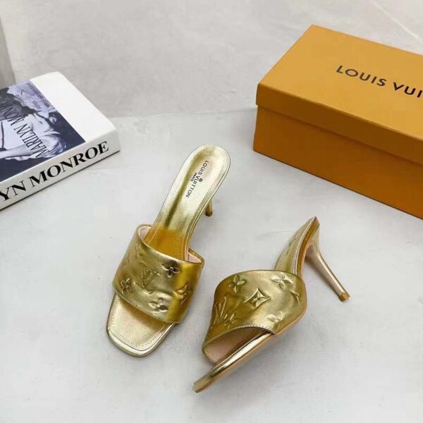 Louis Vuitton LV Women Revival Mule Gold Monogram Embossed Metallic Lambskin (8)