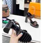 Louis Vuitton LV Women Star Trail Sandal Black Calf Leather Patent Monogram Canvas 9.5 cm Heel – Image 8
