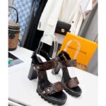 Louis Vuitton LV Women Star Trail Sandal Black Calf Leather Patent Monogram Canvas 9.5 cm Heel – Image 2