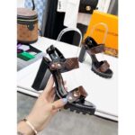Louis Vuitton LV Women Star Trail Sandal Black Calf Leather Patent Monogram Canvas 9.5 cm Heel – Image 6