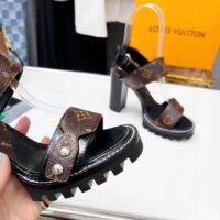 Louis Vuitton LV Women Star Trail Sandal Black Calf Leather Patent Monogram Canvas 9.5 cm Heel (3)