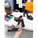 Louis Vuitton LV Women Star Trail Sandal Black Calf Leather Patent Monogram Canvas 9.5 cm Heel – Image 7