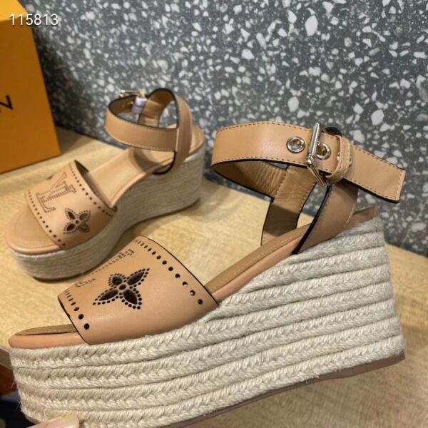Louis Vuitton LV Women Starboard Wedge Sandal Perforated Calf Leather Rope Rubber (11)
