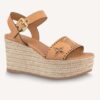 Louis Vuitton LV Women Starboard Wedge Sandal Perforated Calf Leather Rope Rubber