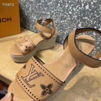 Louis Vuitton LV Women Starboard Wedge Sandal Perforated Calf Leather Rope Rubber (12)