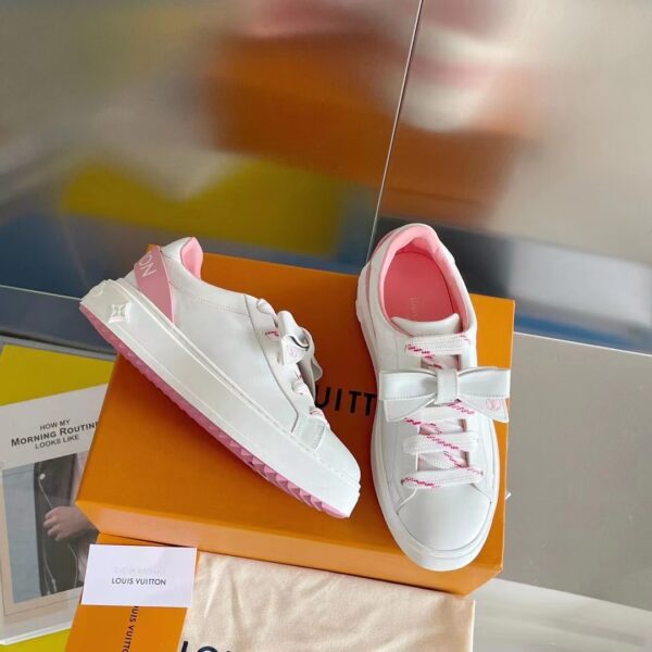 Louis Vuitton LV Women Time Out Sneaker Pink Calf Leather Rubber Outsole (10)