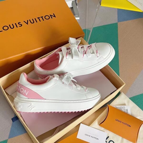 Louis Vuitton LV Women Time Out Sneaker Pink Calf Leather Rubber Outsole (12)