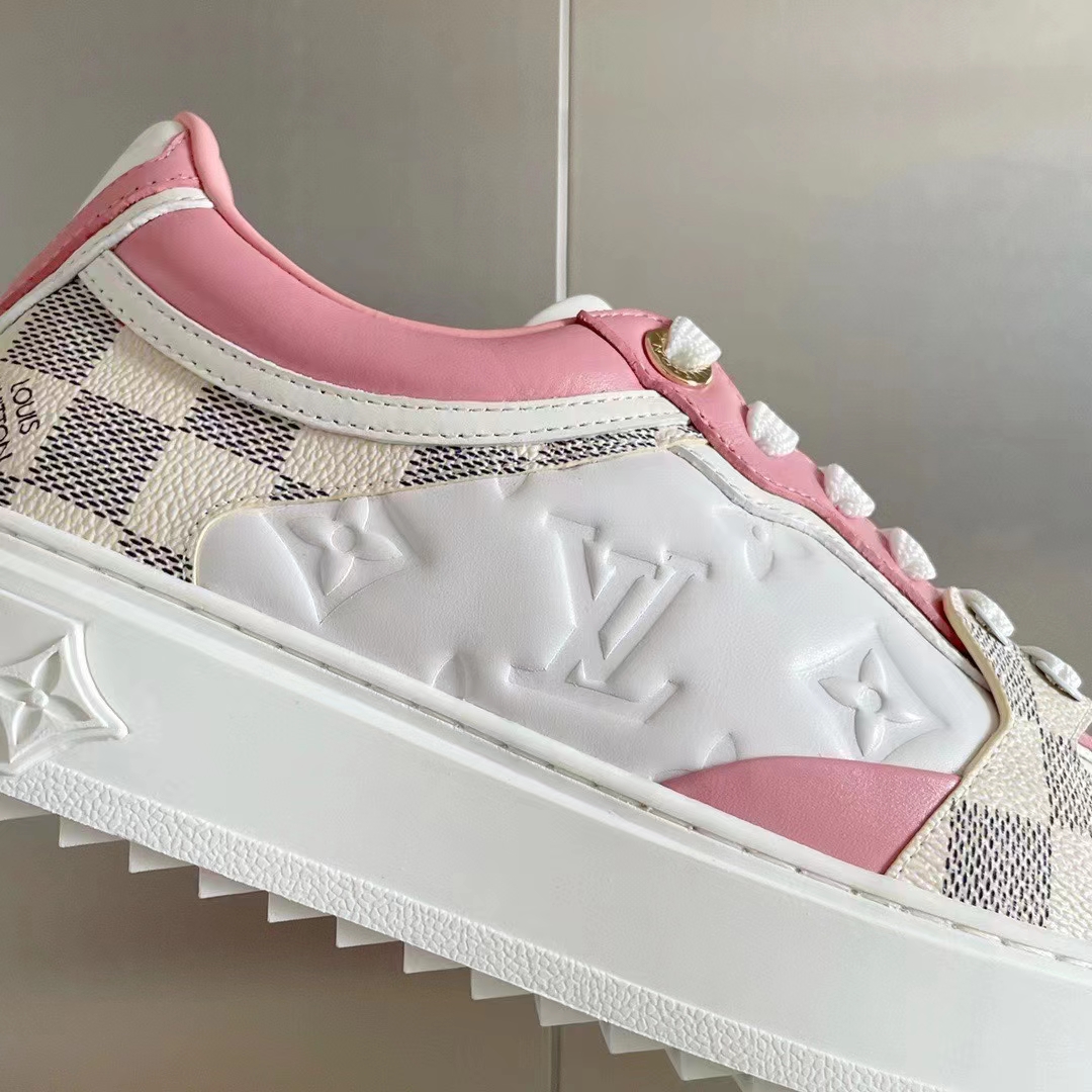 Louis Vuitton Monogram Embossed Calfskin Damier Azur Rose Clair Pink Time Out Sneakers 36 (New)