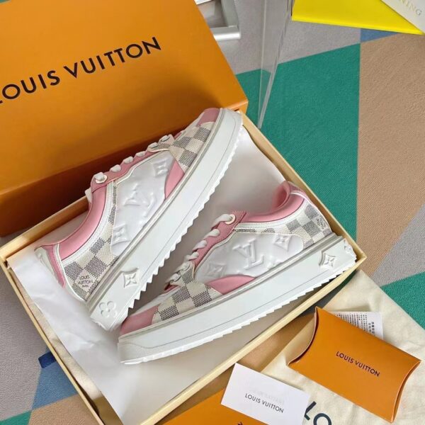 Louis Vuitton LV Women Time Out Sneaker Pink Monogram Embossed Calf Leather (4)